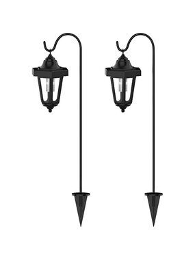 Set of 2, 32” Hanging Coach Lanterns with 2 Shepherd Hooks-LED Outdoor, Black